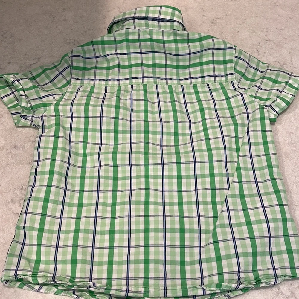 Mayoral Green blue and white Plaid button down ,size 5